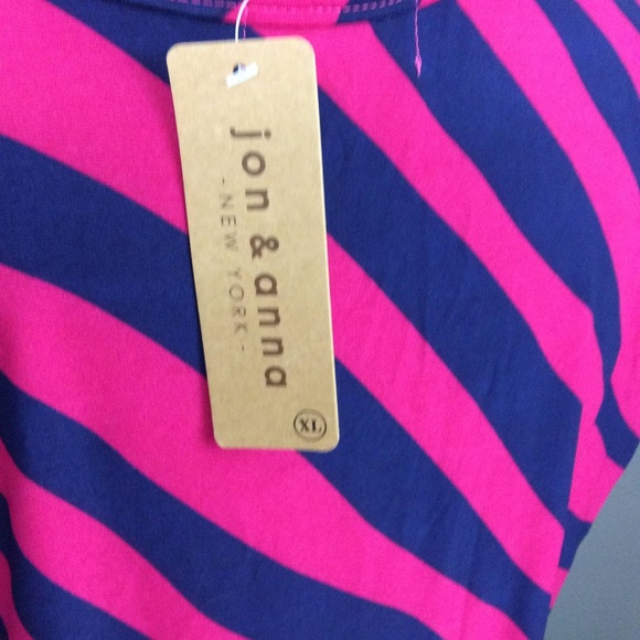 Midi Dress XL Striped Fuchsia Navy Ruched NWT sleeveless NWT - Picture 4 of 11